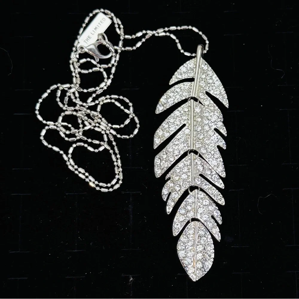 Silvertone Hinged Bling Leaf Pendant Long Necklace